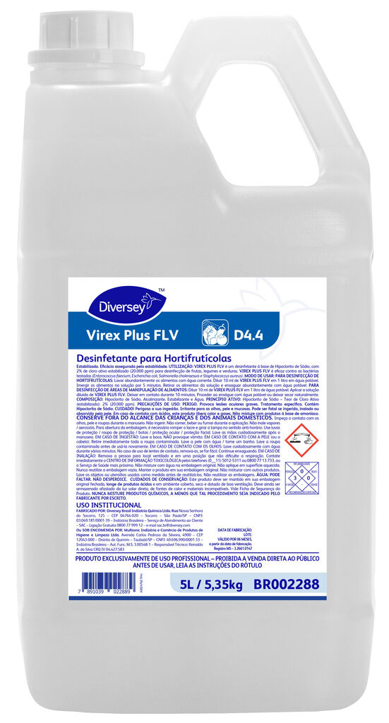 VIREX PLUS FLV 2x5L - DESINFETANTE PARA HORTIFRUTÍCOLAS